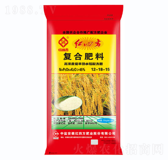 水稻氯基復(fù)合肥料12-18-15-紅四方