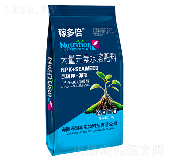 大量元素水溶肥料15-5-30+海藻酸-稼多倍-海潤(rùn)豐